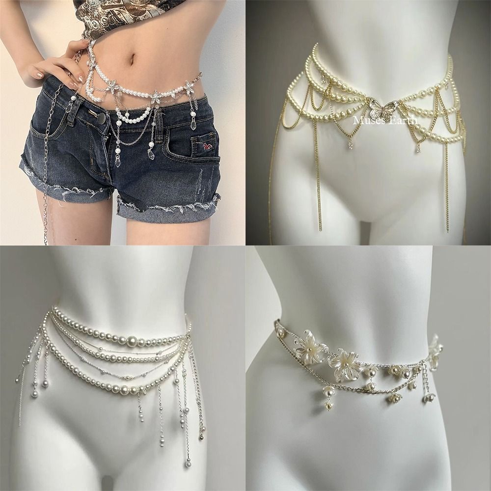 Ethnic Fashion Accessories - Eleganckie łańcuszki na talię z perłami,