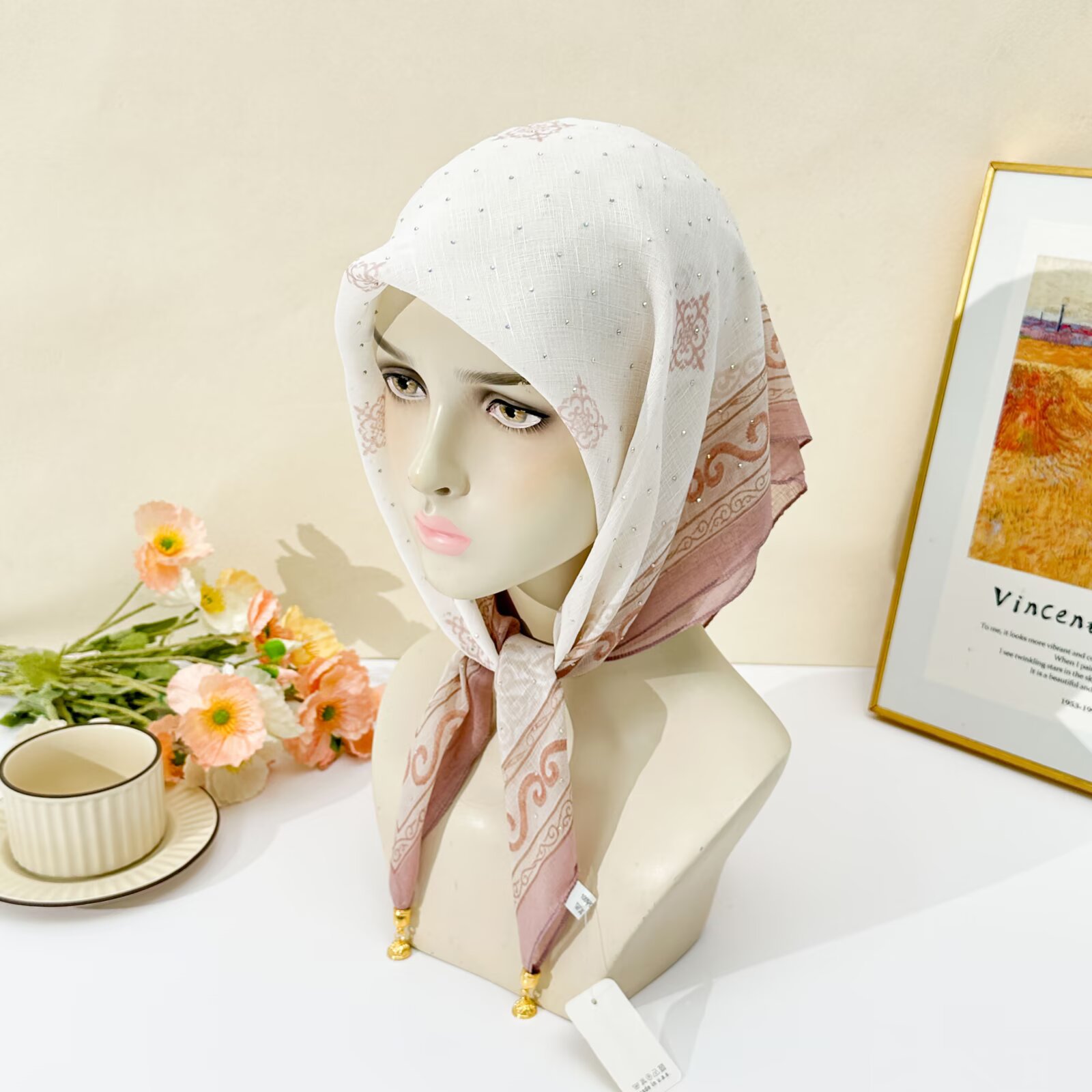 Biały etniczny hidżab z nadruk – Go Ethnic Fashion recenzja i cena