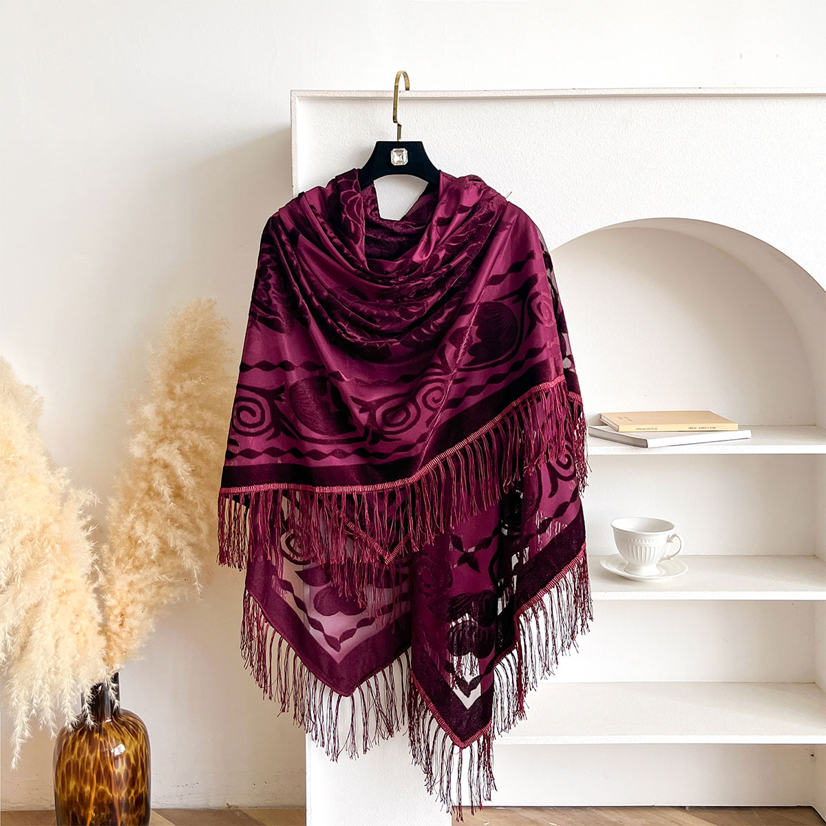 Retro aksamitna chusta z frędz – Ethnic Fashion Accessories recenzja i cena